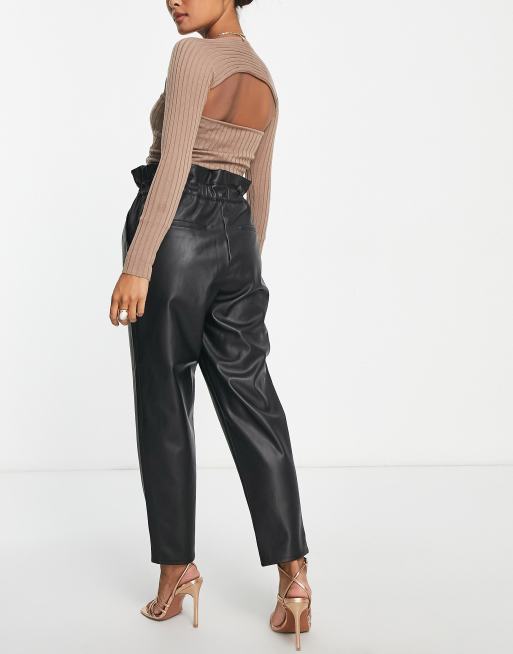 Miss Selfridge Petite faux leather trousers in black