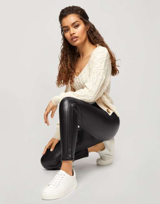 Miss Selfridge Petite faux leather trousers in black, ASOS