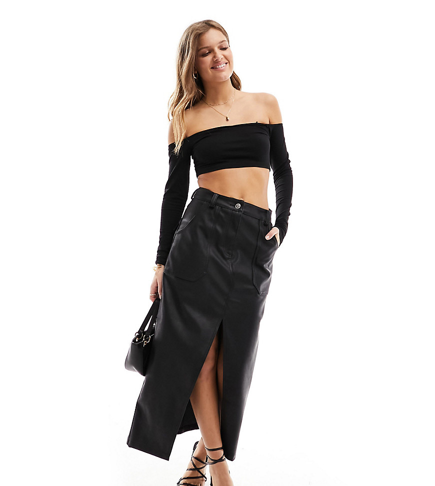 faux leather maxi skirt in black