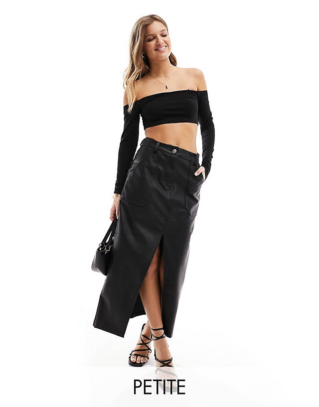 Miss Selfridge Petite - faux leather maxi skirt in black