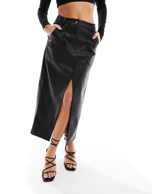 Faux leather 2025 midi skirt petite