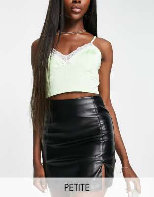 Miss Selfridge Petite Faux Leather Mini Skirt With Side Slit In Black