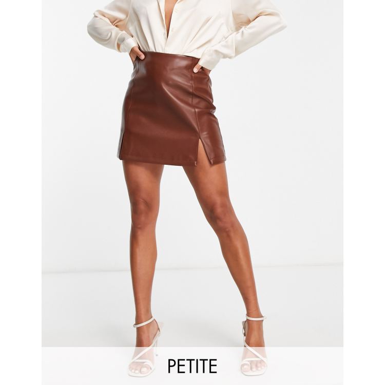 Miss Selfridge petite faux leather mini skirt with side slit in