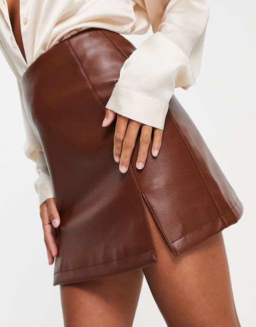 Miss Selfridge petite faux leather mini skirt with side slit in