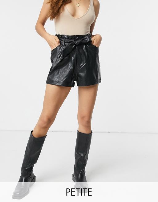 Black leather cheap paperbag shorts