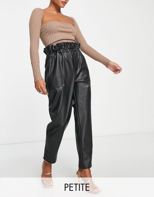 Miss Selfridge Petite faux leather sweatpants in black | ASOS