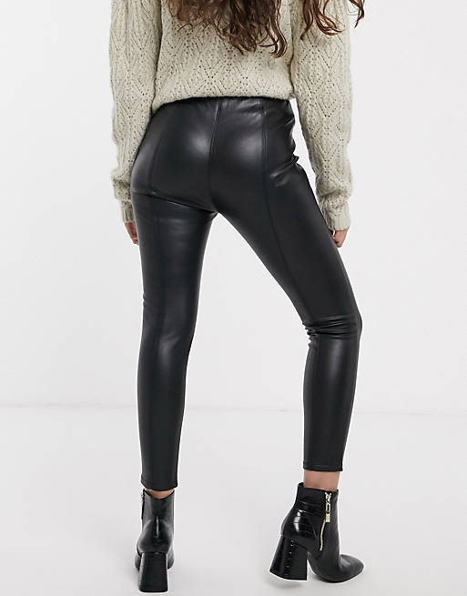 Miss Selfridge Petite faux leather trousers in black