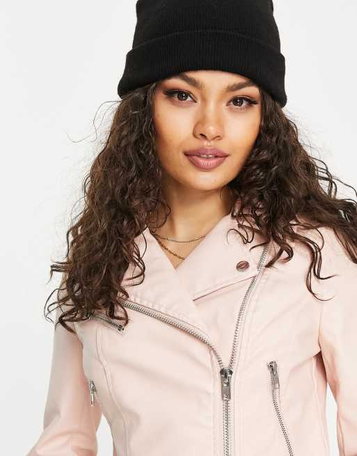 Asos pink outlet leather jacket