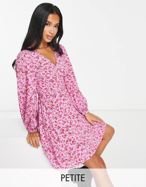 Miss Selfridge Petite – Fioletowa sukienka wizytowa mini w kwiatowy wzór z falbankami