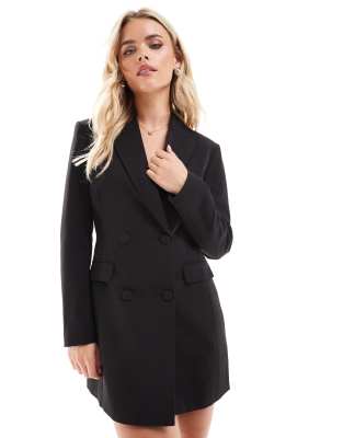 fitted waist blazer dress in black