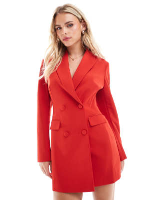 fitted waist blazer dress in red-Multi