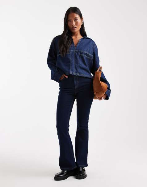 Miss Selfridge Petite flare jeans in indigo wash - view 1