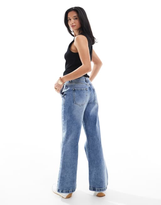 Miss Selfridge Petite  flare wide leg jean in mid blue, 2 of 5