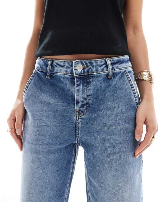 Miss Selfridge Petite  flare wide leg jean in mid blue, 5 of 5