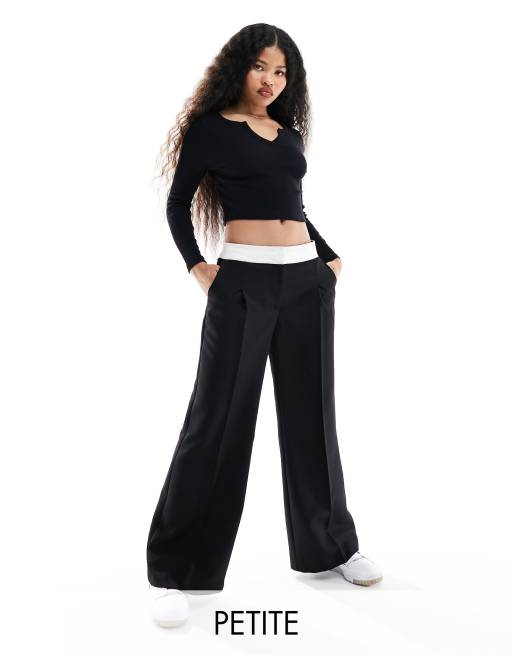 Miss Selfridge Petite fold over waistband pants in black