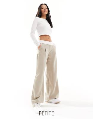 Miss Selfridge Petite Fold Over Waistband Pants In Stone-neutral