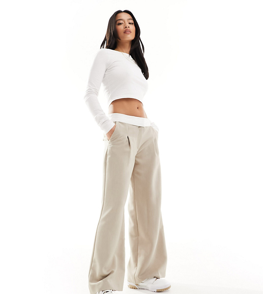 fold over waistband pants in stone-Neutral