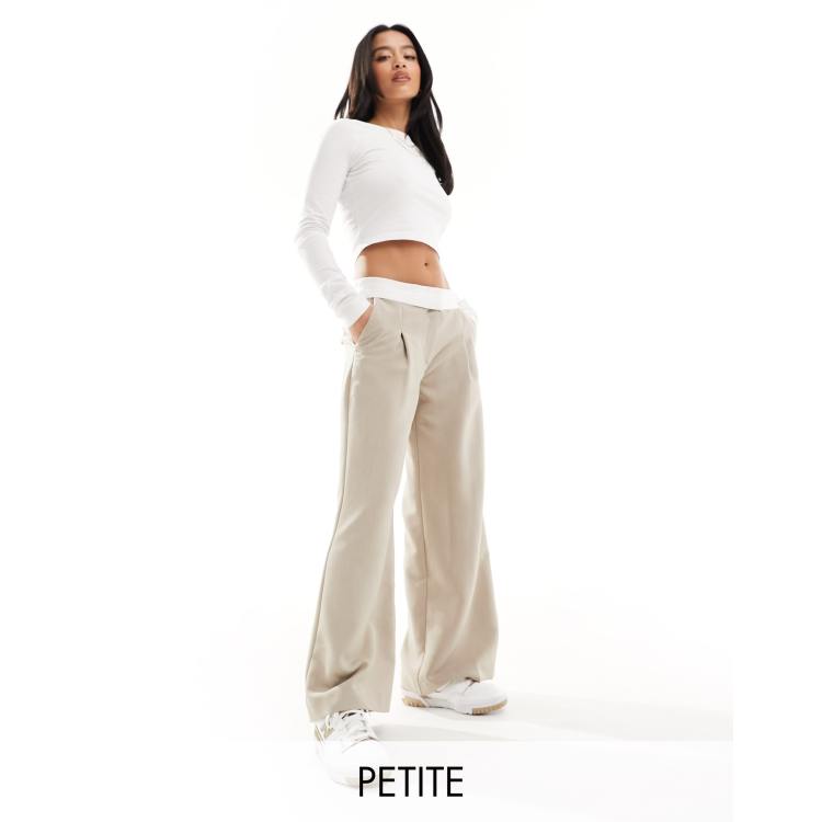 Miss Selfridge Petite fold over waistband pants in stone