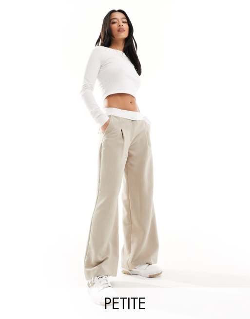 Plus Stone Linen Look Fold Over Wide Leg Pants