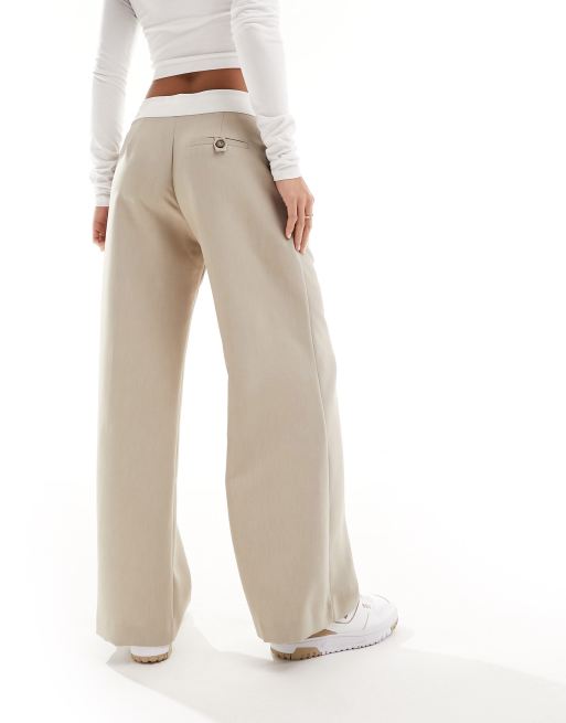 Miss Selfridge Petite fold over waistband pants in stone, 5 of 5