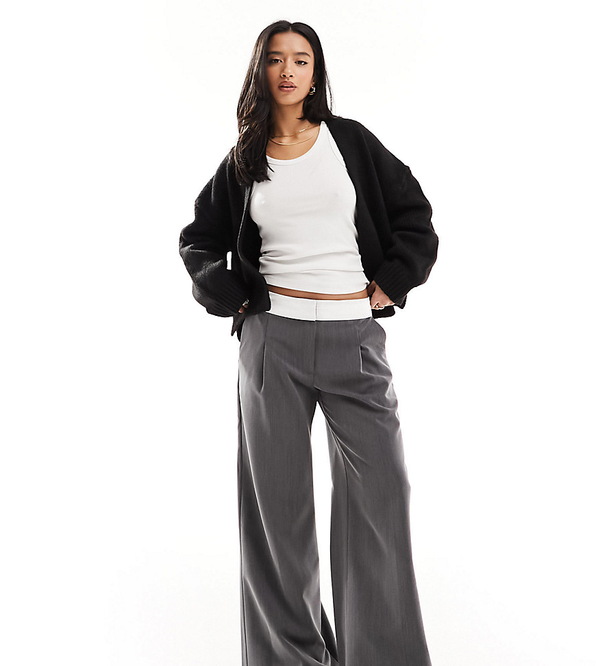 Miss Selfridge Petite fold over waistband trouser in grey