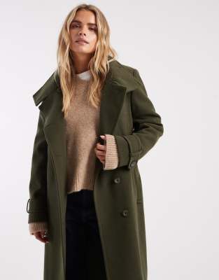 Miss Selfridge Petite Formal Funnel Coat In Green