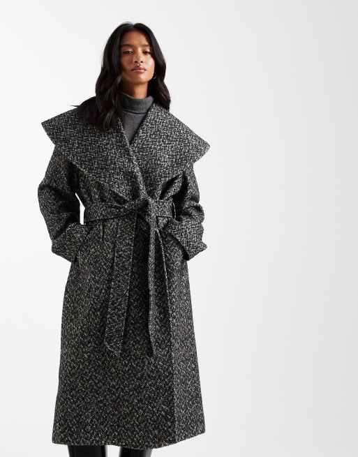 Miss Selfridge petite formal shawl collar wrap coat in herringbone, 2 of 4