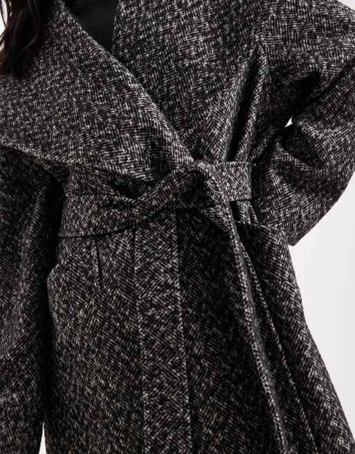 Miss Selfridge petite formal shawl collar wrap coat in herringbone, 4 of 4
