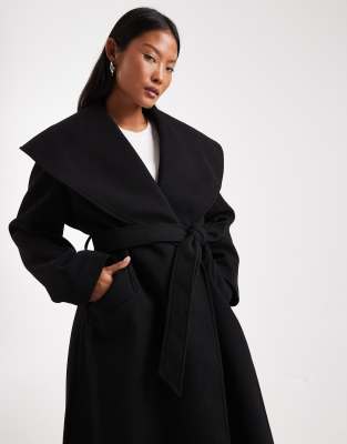 Miss Selfridge Petite Formal Wrap Coat In Black