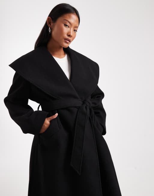 Miss Selfridge Petite formal wrap coat in black