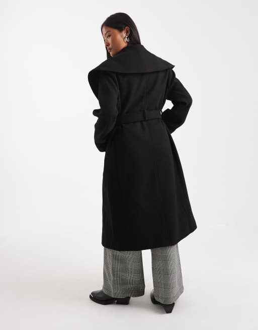 Miss Selfridge Petite formal wrap coat in black