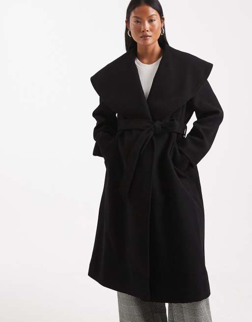 Miss Selfridge Petite formal wrap coat in black