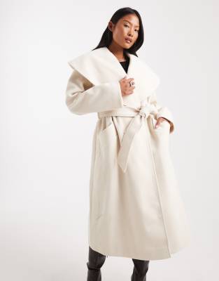 Miss Selfridge Petite Formal Wrap Coat In Neutral