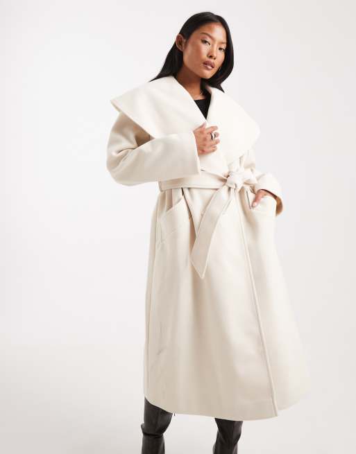 Miss Selfridge Petite formal wrap coat in cream