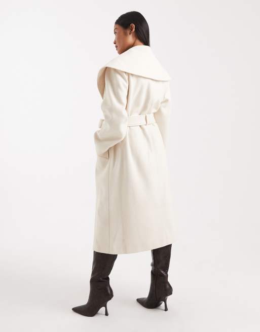 Miss Selfridge Petite formal wrap coat in cream
