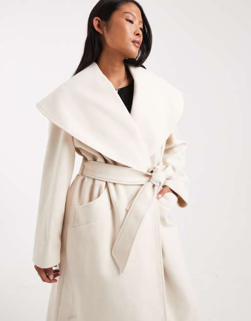 Miss Selfridge Petite formal wrap coat in cream