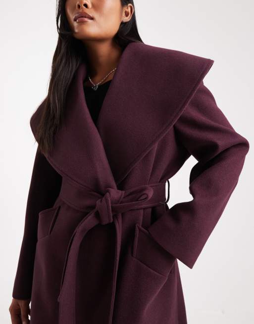 Miss Selfridge Petite formal wrap coat in plum