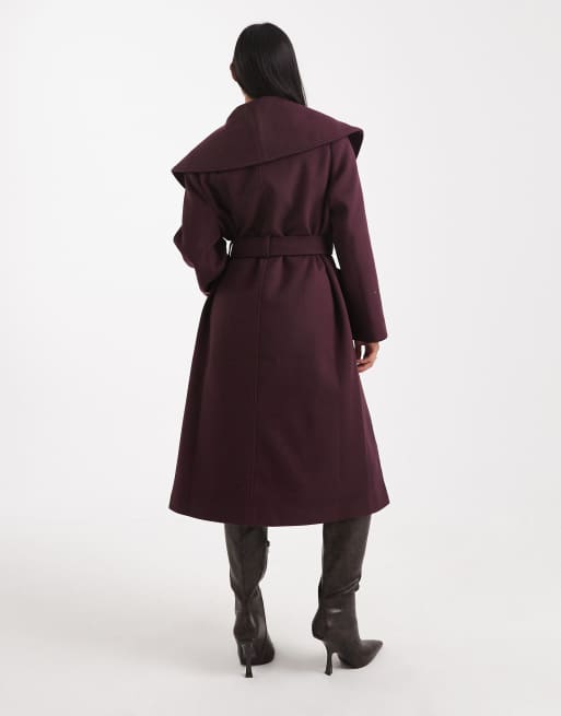 Miss Selfridge Petite formal wrap coat in plum