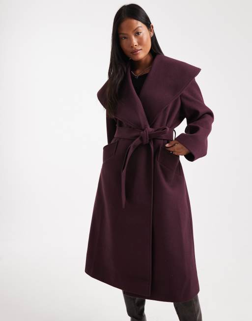 Miss Selfridge Petite formal wrap coat in plum