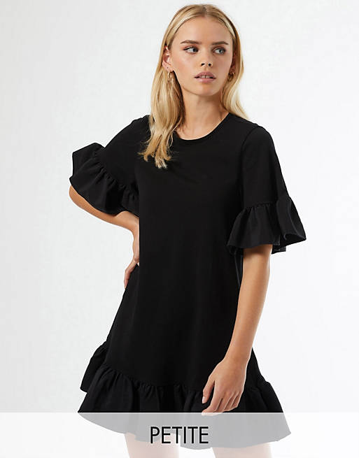 Dresses Miss Selfridge Petite frill detail t-shirt dress in black 