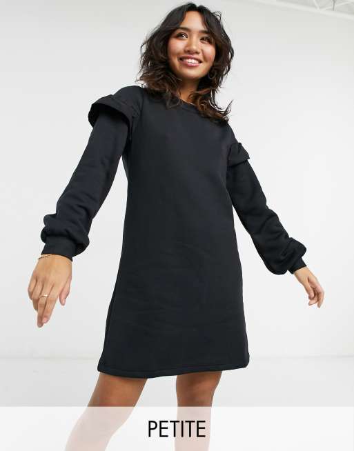 Miss Selfridge Petite frill sleeve sweatshirt dress in black