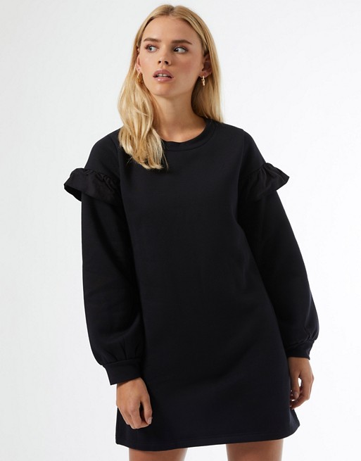 Miss Selfridge Petite frill sleeve sweatshirt dress in black
