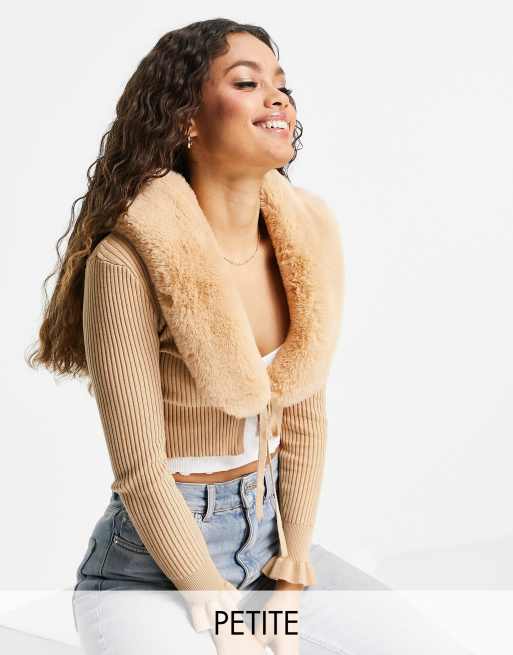 Faux fur trim cardigan sale