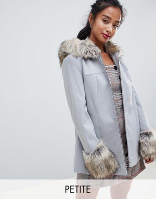 grey fur trim coat