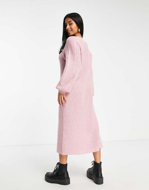 Miss Selfridge Petite - Gebreide maxi jurk met zijsplitten in roze | ASOS