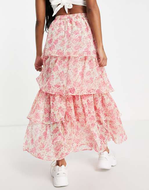 Miss Selfridge Petite - Gelaagde maxirok van chiffon met ruches en bloemenprint, 2 van 4