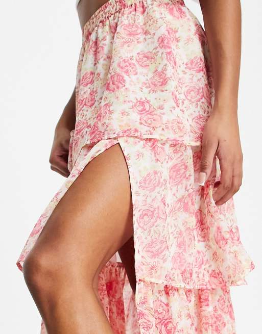 Miss Selfridge Petite - Gelaagde maxirok van chiffon met ruches en bloemenprint, 4 van 4