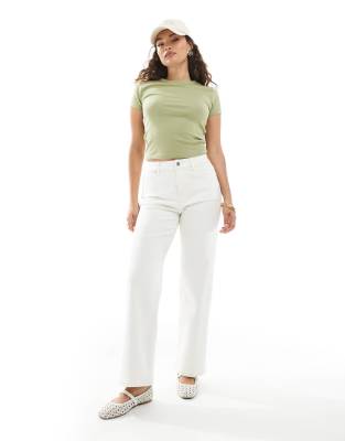 Miss Selfridge Petite - Gerade geschnittene Jeans mit herzförmigen Taschen-Weiß