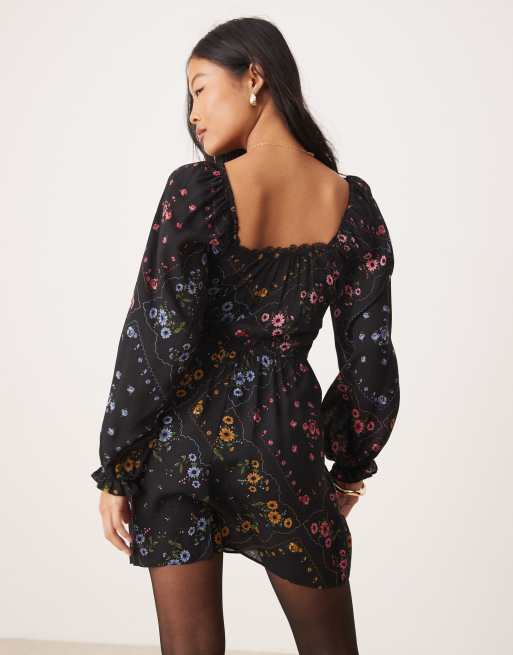 Miss Selfridge Petite - Gestreepte mini jurk in bloemenprint, 3 van 4