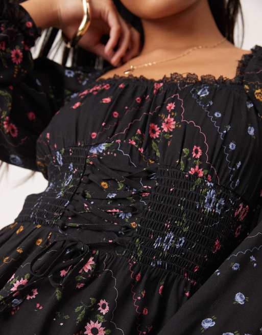 Miss Selfridge Petite - Gestreepte mini jurk in bloemenprint, 4 van 4